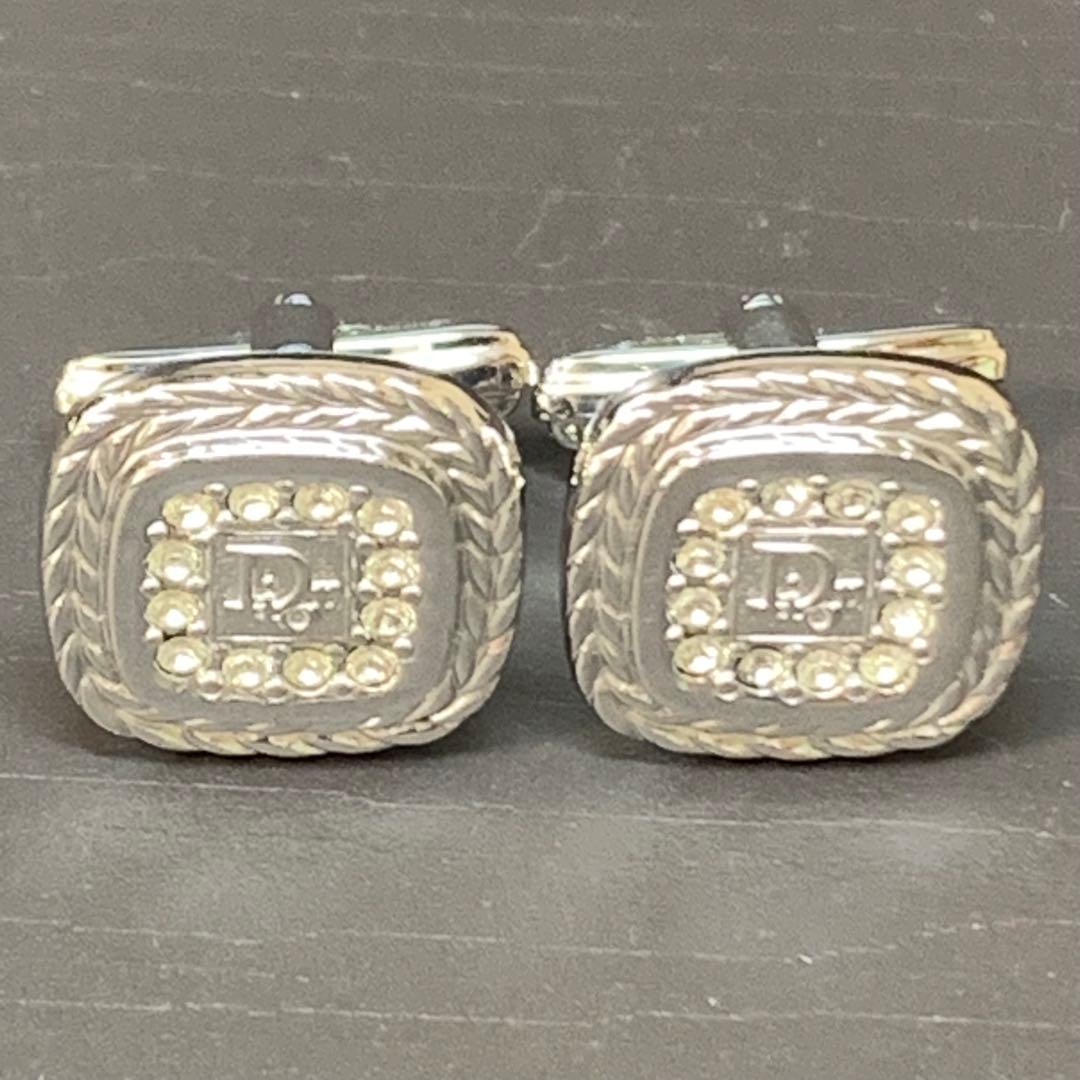 極美品　クリスチャンディオール　Diorロゴ＆ラインストーン　カフリンクス