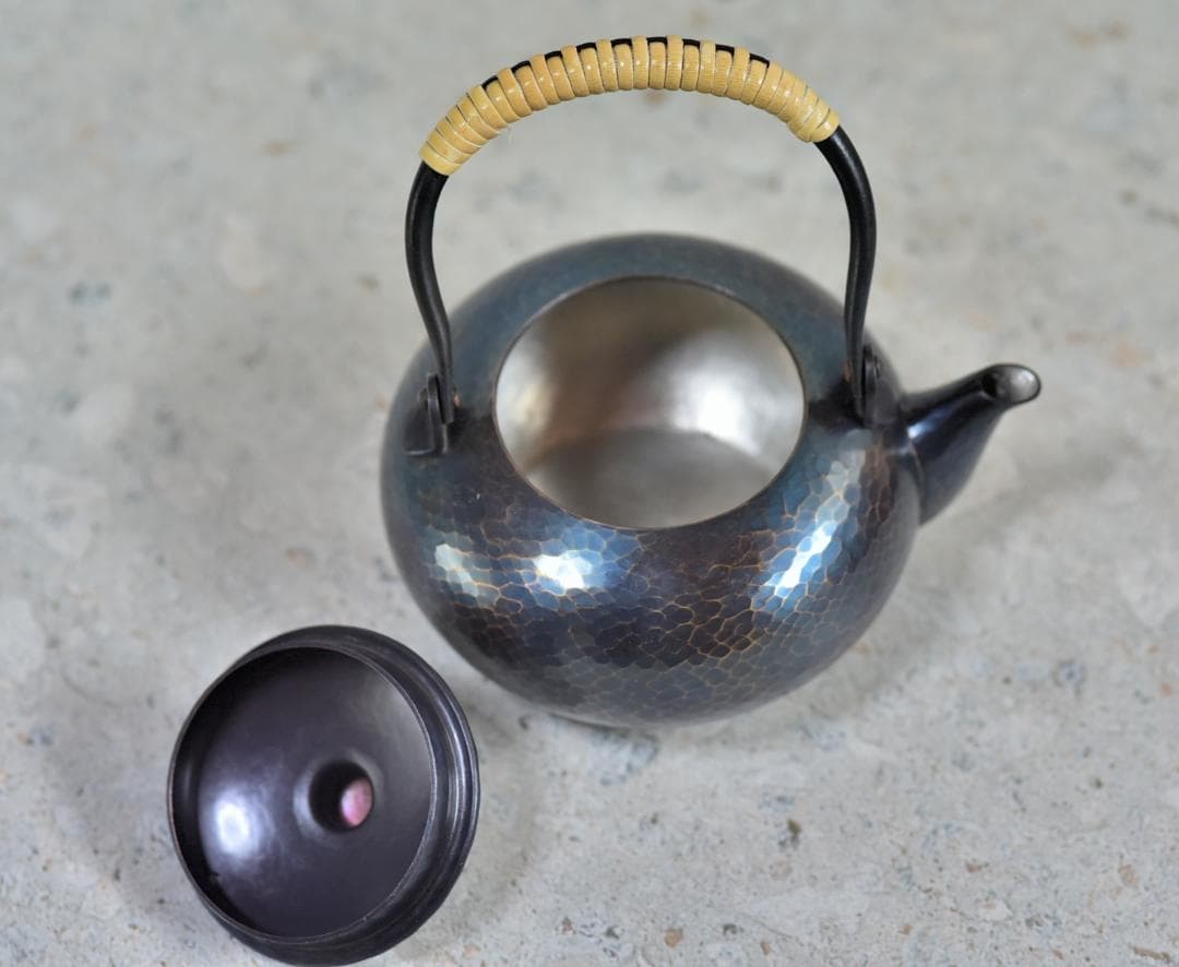 玉川堂　紫金色急須　鎚起銅器、共箱/茶道具