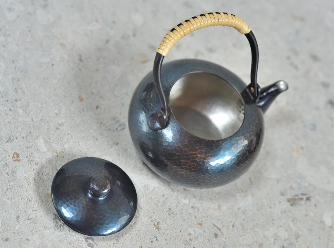 玉川堂　紫金色急須　鎚起銅器、共箱/茶道具