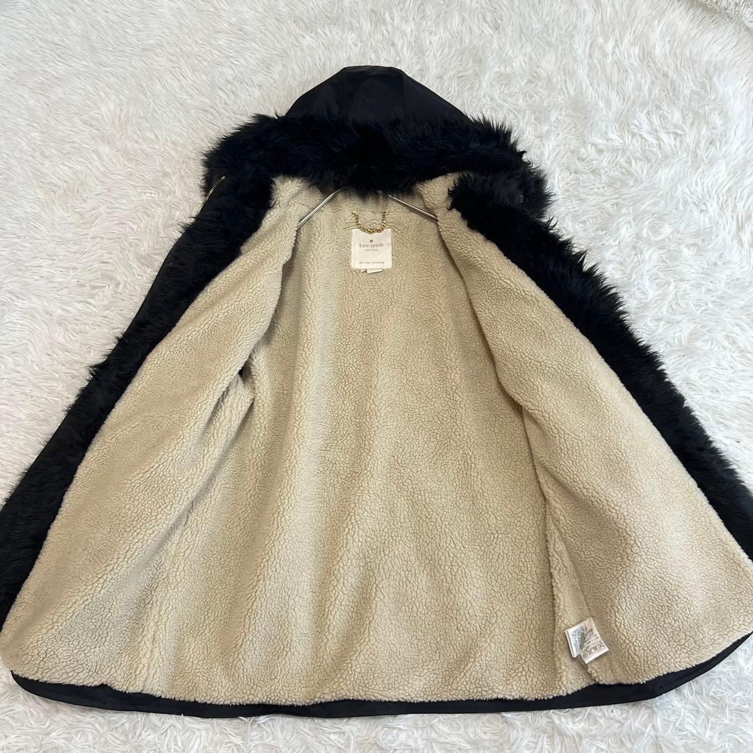 美品 ケイトスペード モッズコート 裏ボア ファー付き アウター 黒