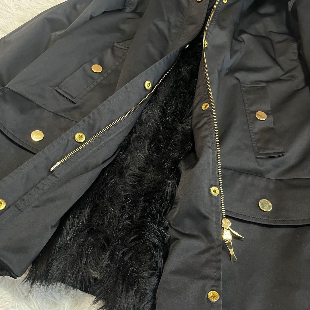 美品 ケイトスペード モッズコート 裏ボア ファー付き アウター 黒