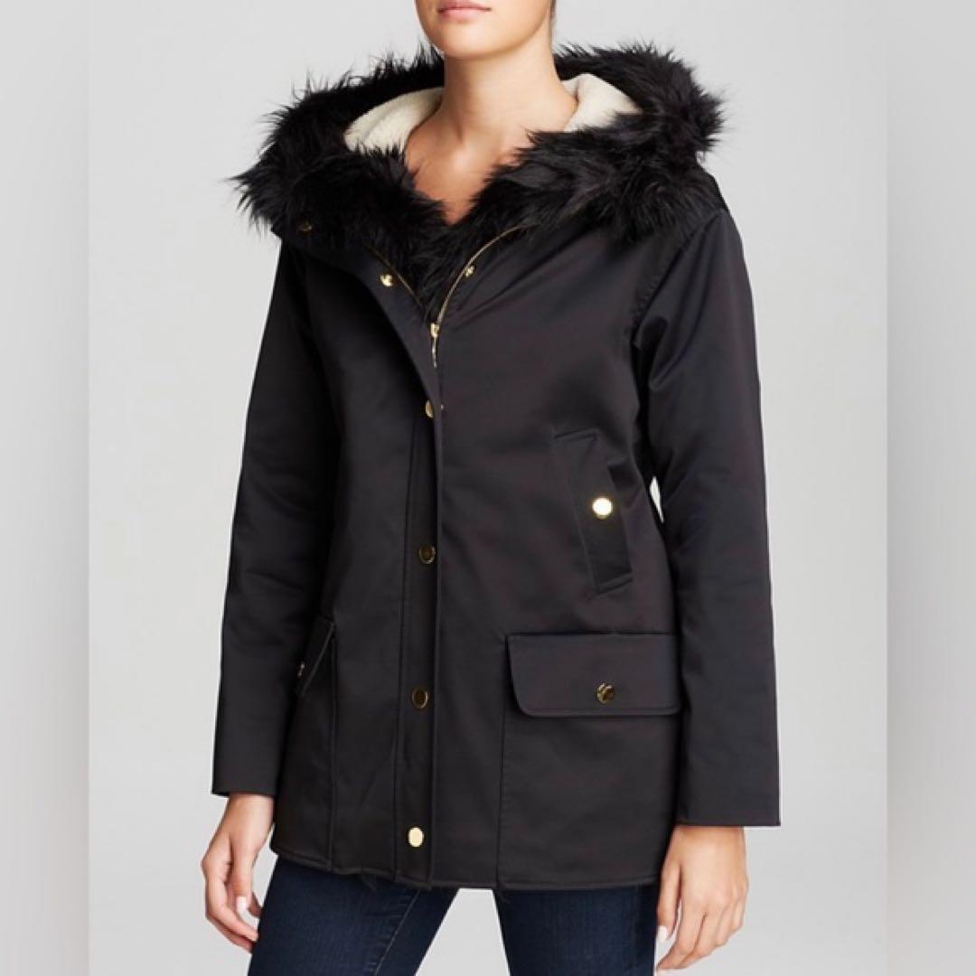 美品 ケイトスペード モッズコート 裏ボア ファー付き アウター 黒