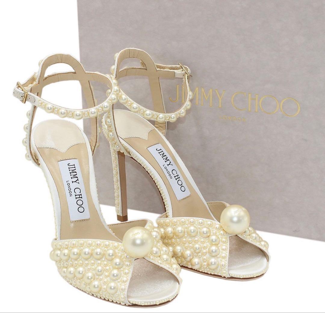 S2049 未使用 ジミーチュウ サコラ 100 サテン×パール サンダル