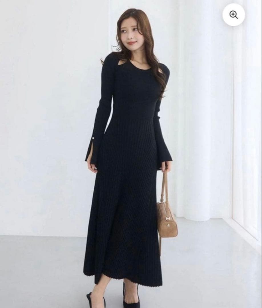 【本日まで】eimy istoireリブニットフレアワンピース黒