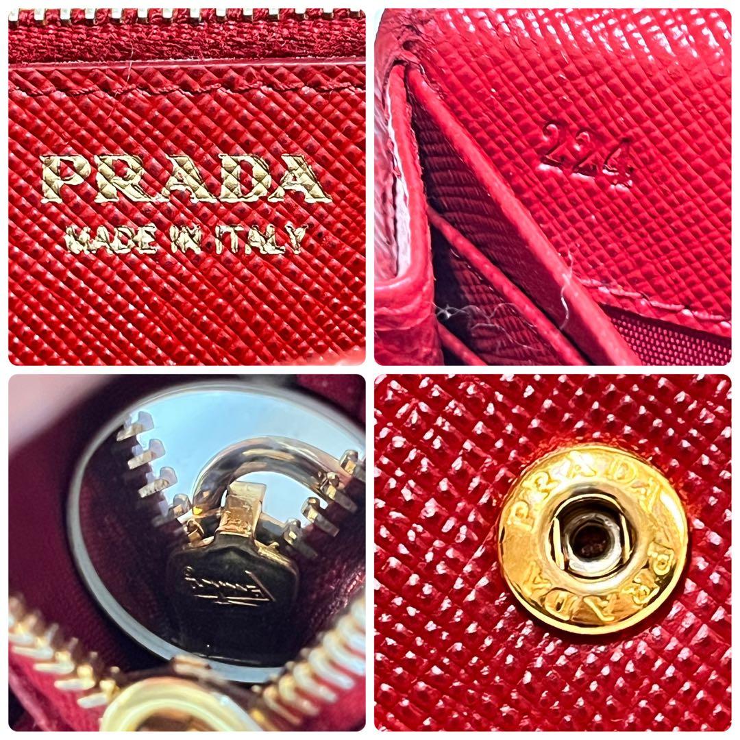 美品✨プラダ　フィオッコ　サフィアーノ　リボン　赤　カードケース付き