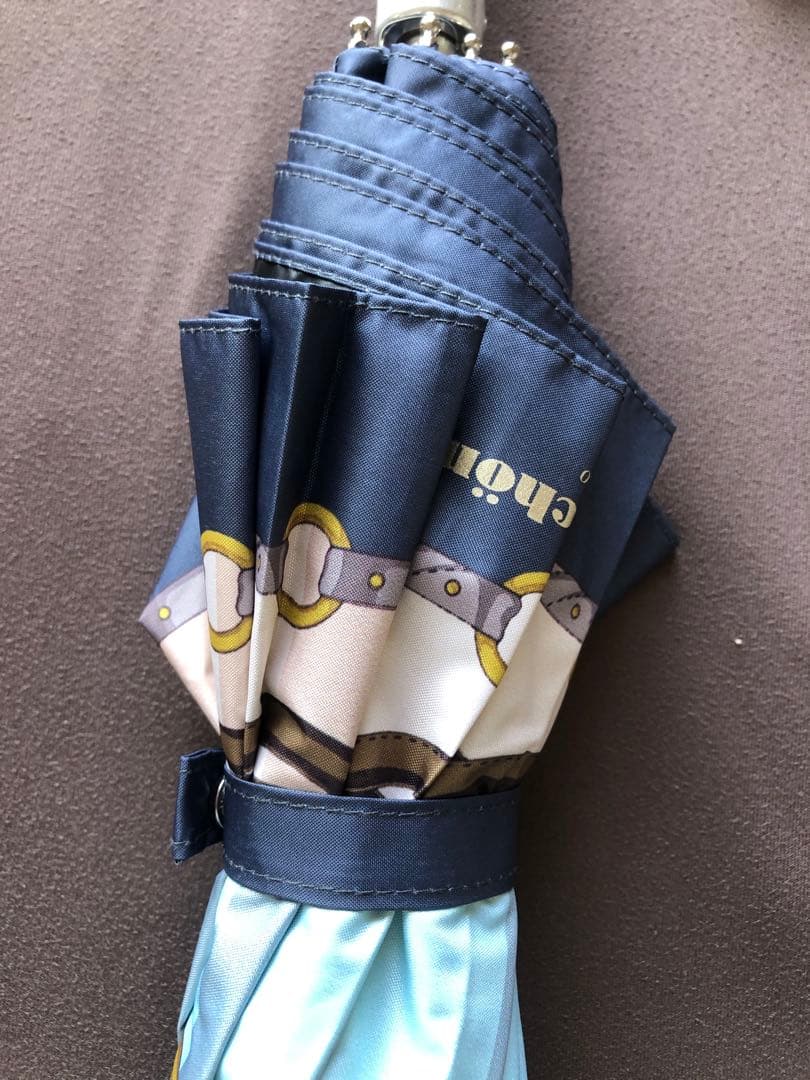 新品　Mila Schon 晴雨兼用傘　折りたたみ日傘　ベルト柄　ベルトブルー