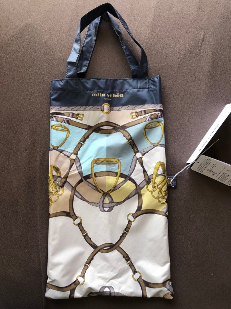 新品　Mila Schon 晴雨兼用傘　折りたたみ日傘　ベルト柄　ベルトブルー