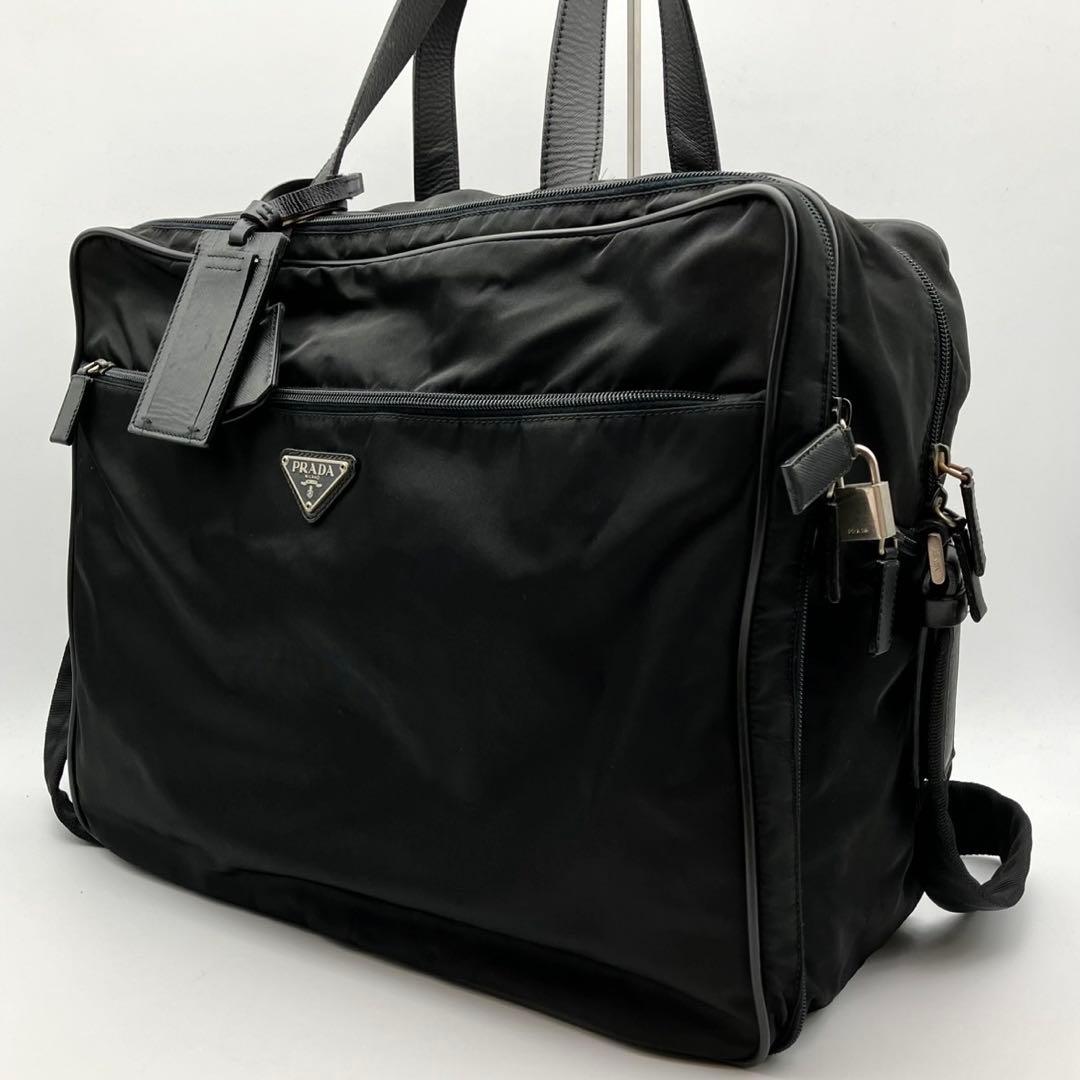 プラダ　2way ボストンバッグ　ショルダー紐付　ナイロン　サフィアーノ　黒