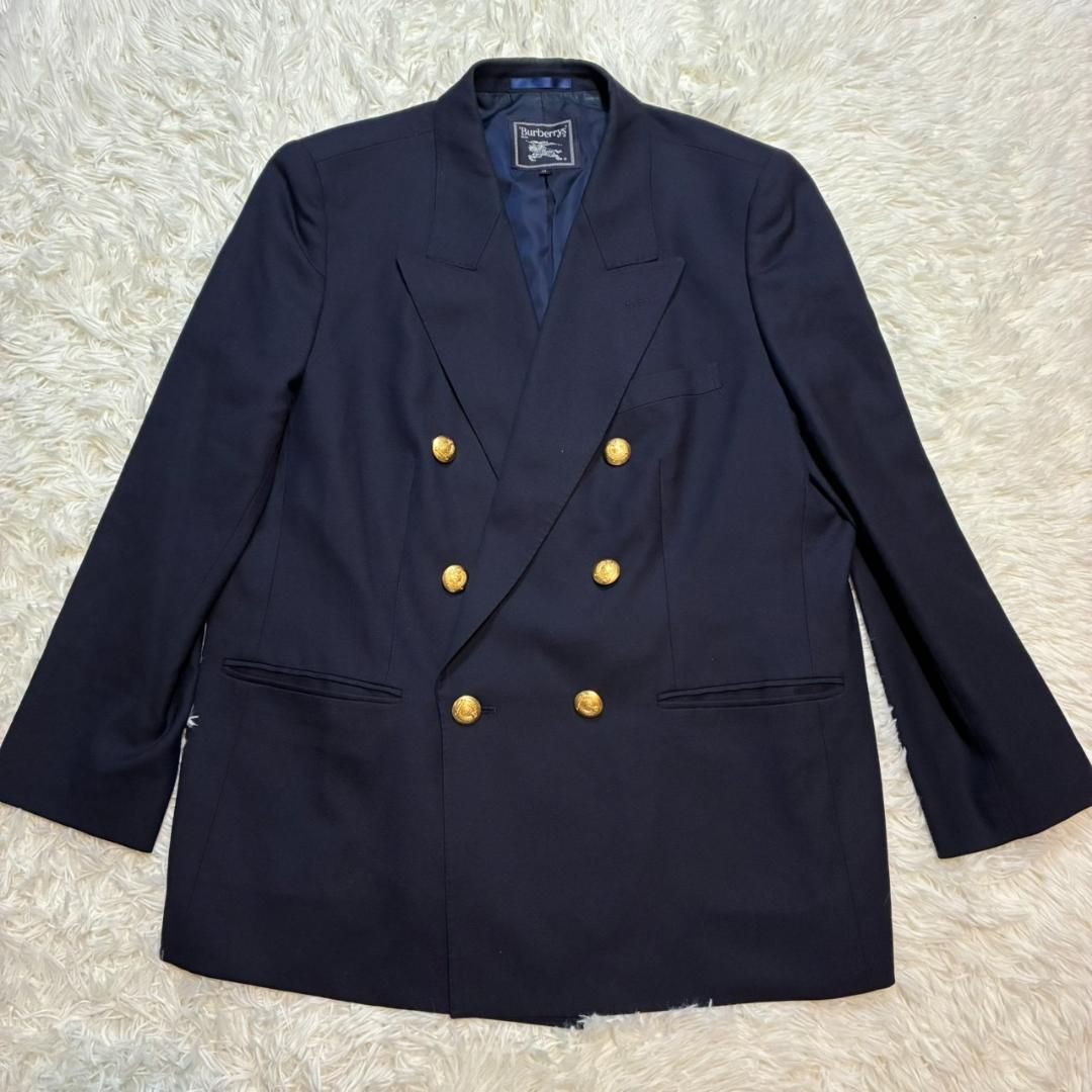 美品 Burberrys ジャケット 金ボタン ダブル カシミヤ ウール 紺ブレ