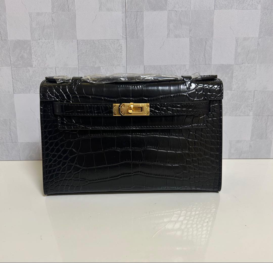 本革　クロコダイル調　レザー クラッチバッグ　ショルダーバック