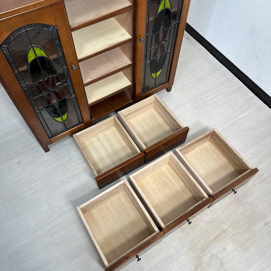 マルヨシ民芸 キャビネット サイドボード ステンドグラス 真鍮取手 i4※