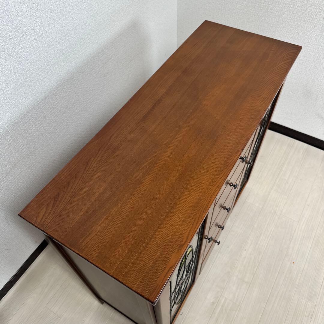 マルヨシ民芸 キャビネット サイドボード ステンドグラス 真鍮取手 i4※