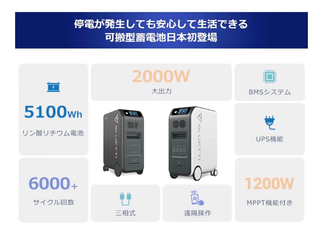 BLUETTI EP500 家庭用バックアップ電源 5120Wh/2000W