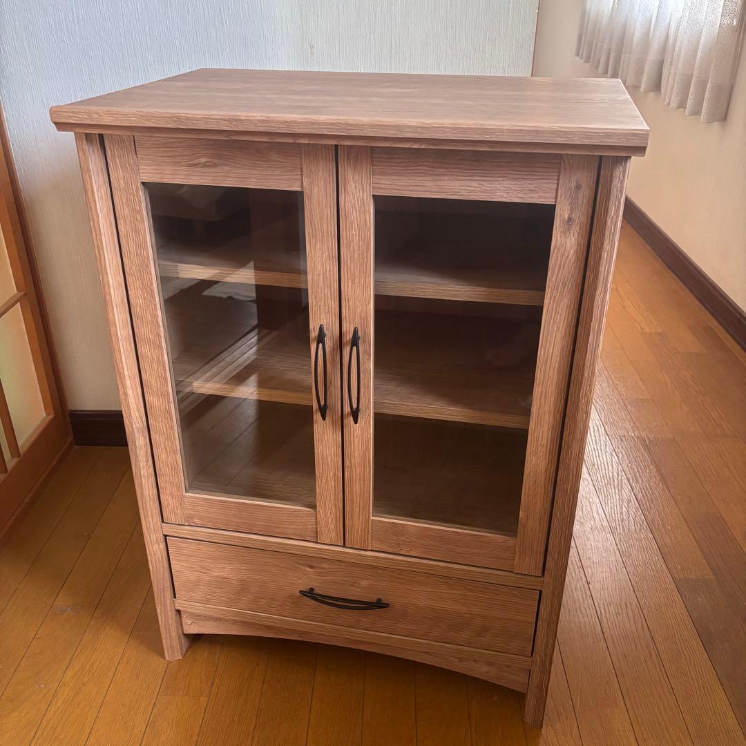 オーク調 キャビネット 朝日木材 ナチュラルウッド ガラス扉 収納棚