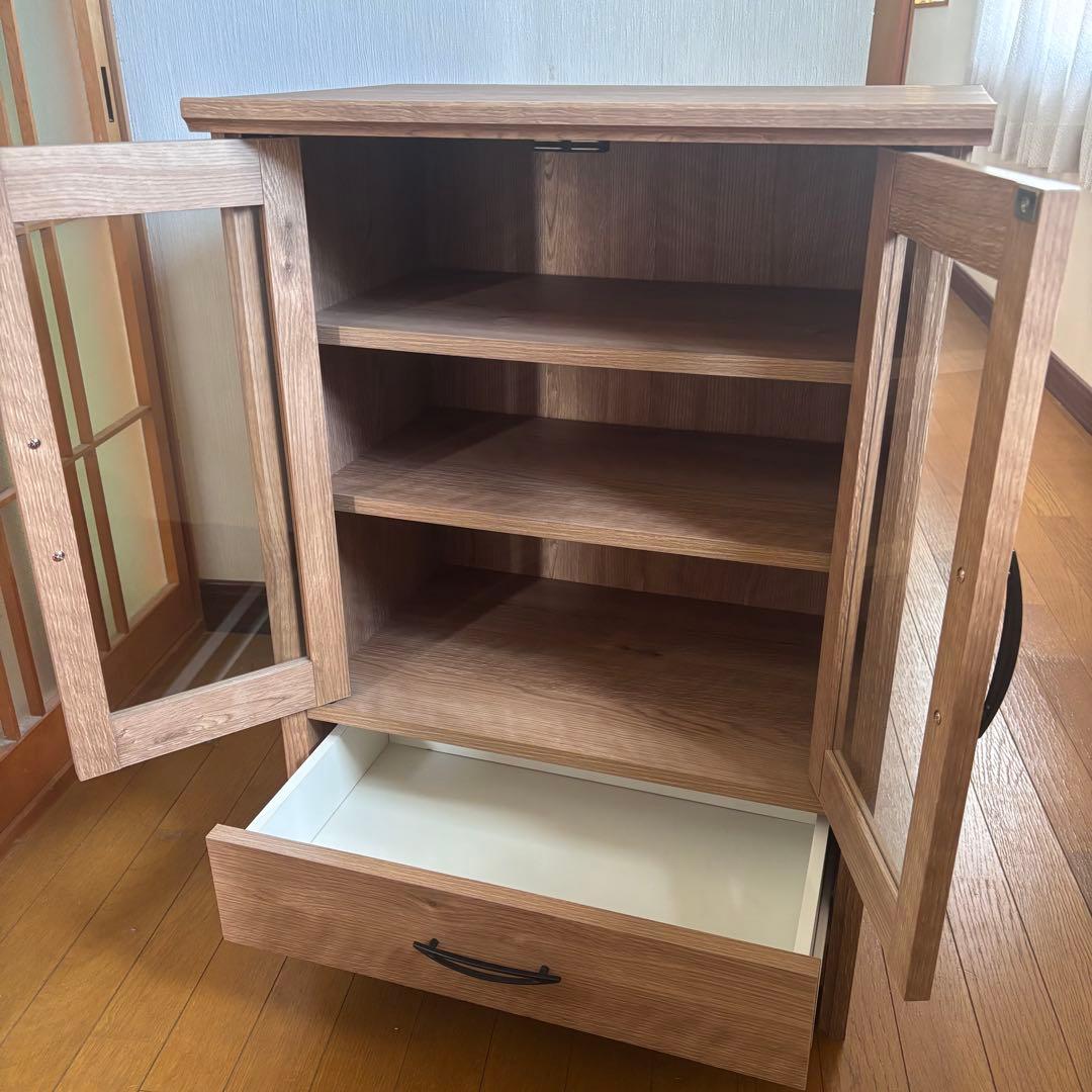 オーク調 キャビネット 朝日木材 ナチュラルウッド ガラス扉 収納棚