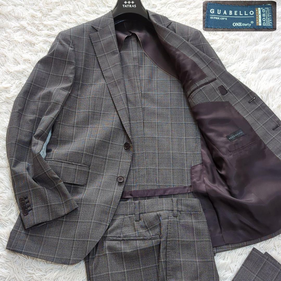 未使用級 L ヒルトン グアベロ スーパー130s グレンチェック セットアップ