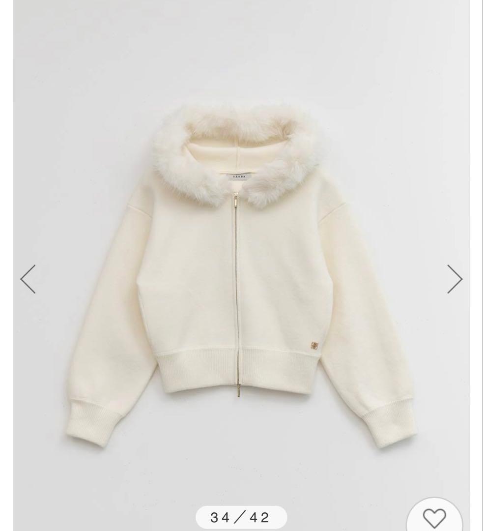 RANDA 2WAYフェイクファーニットパーカー　クリーム　 FREEサイズ