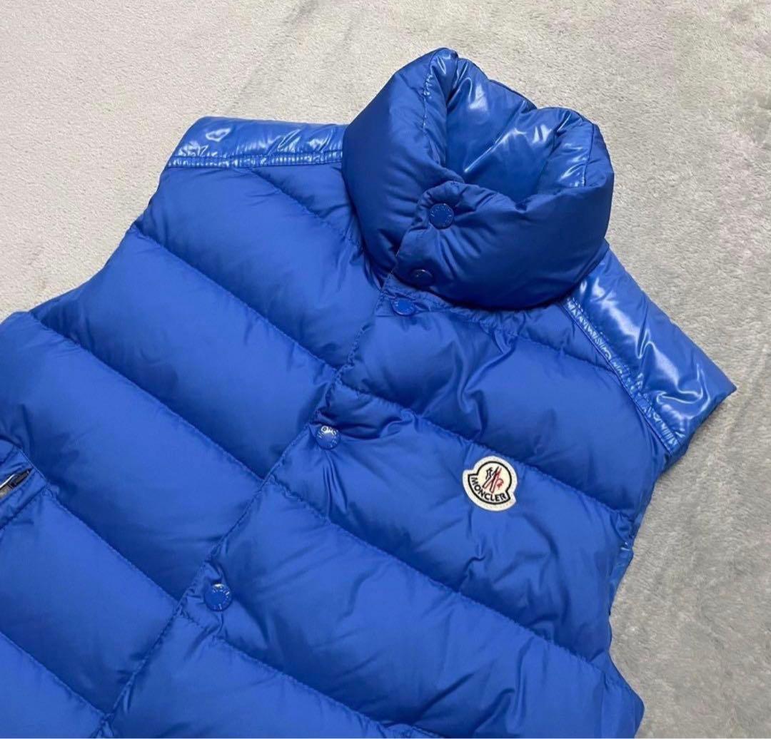 S相当★モンクレー Monclerダウンベスト ジレ 切替 ロゴ ワッペン 青