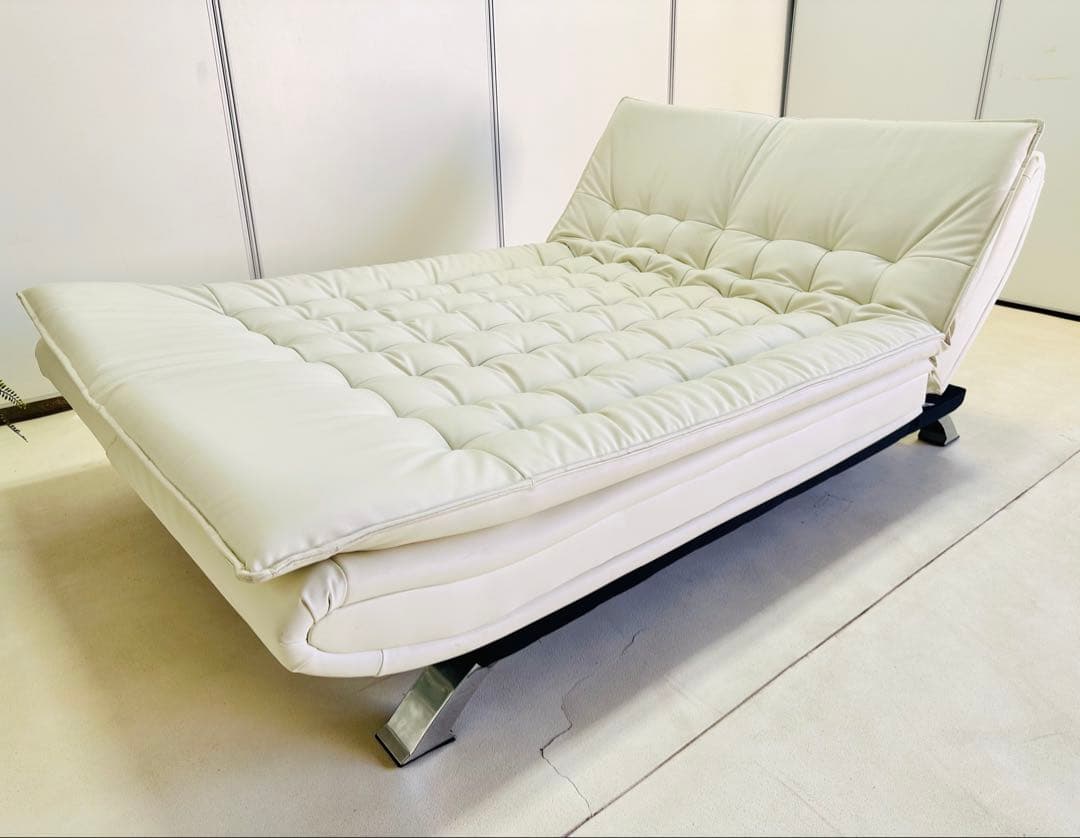 ホワイト ソファベッド リクライニング機能付き 約169cm
