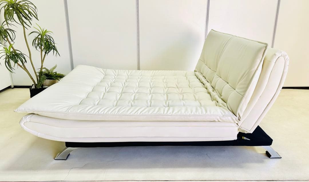 ホワイト ソファベッド リクライニング機能付き 約169cm