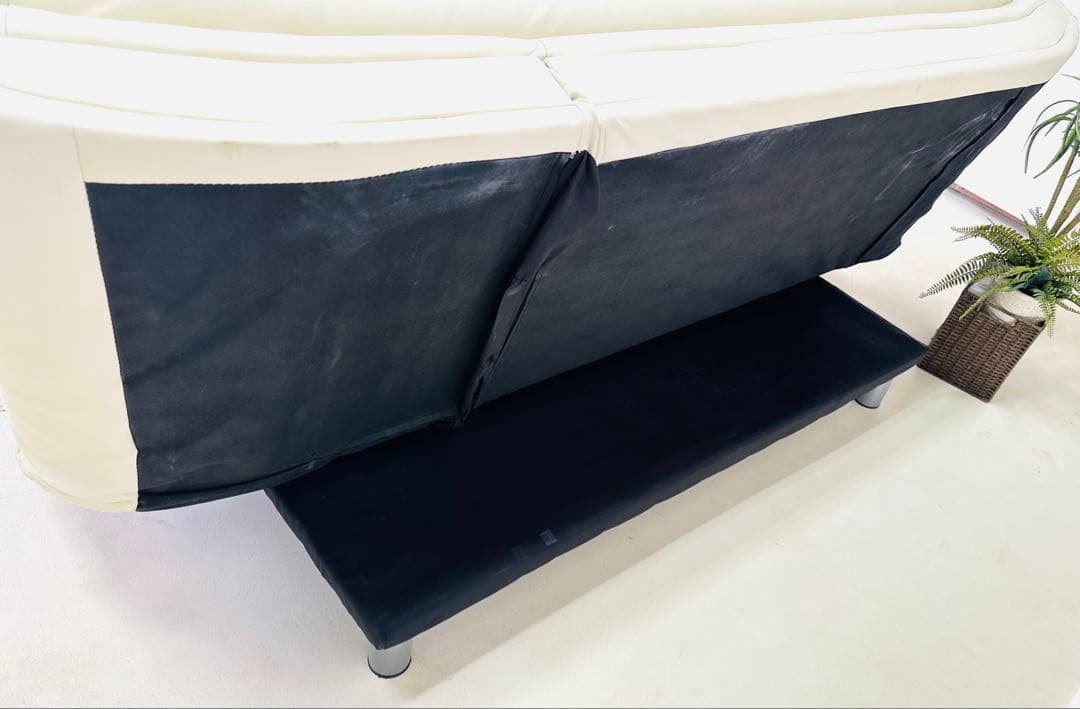 ホワイト ソファベッド リクライニング機能付き 約169cm
