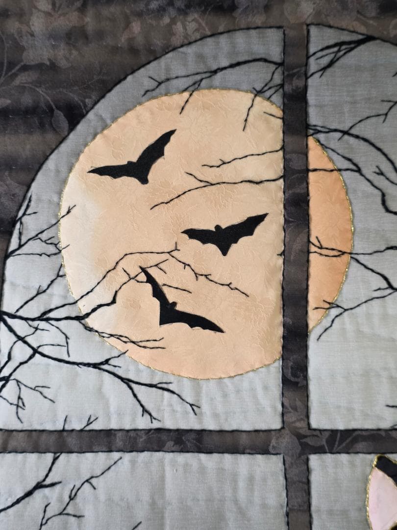 ハンドメイド ステンドグラスキルト タペストリー　ハロウィン ナイト