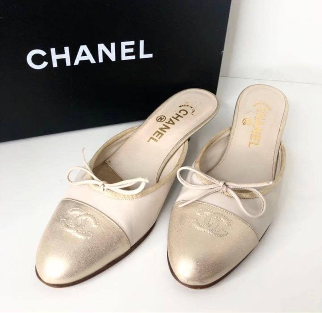 CHANEL ココマーク サンダルミュール リボン