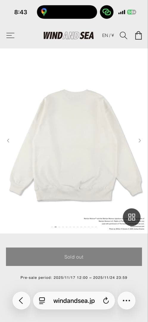WIND AND SEA × マリリンモンロー コラボ スウェット Lサイズ