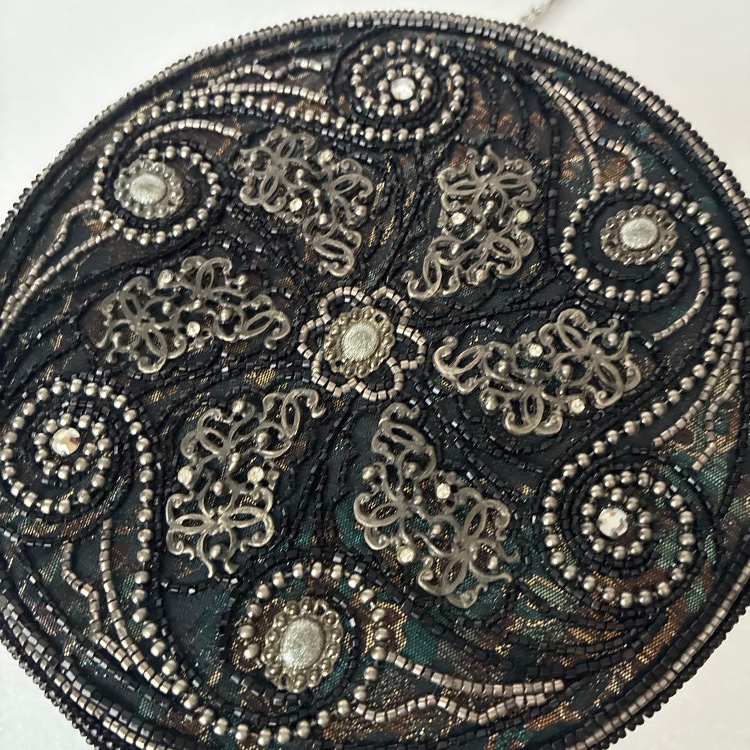 【ルミーはしもと】ビーズ刺繍円形ブラックパーティーバッグ☆