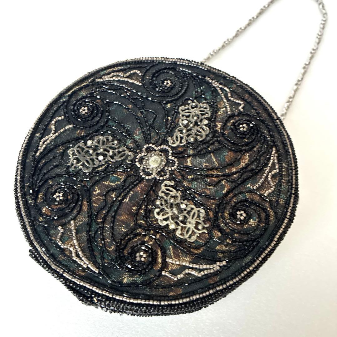 【ルミーはしもと】ビーズ刺繍円形ブラックパーティーバッグ☆
