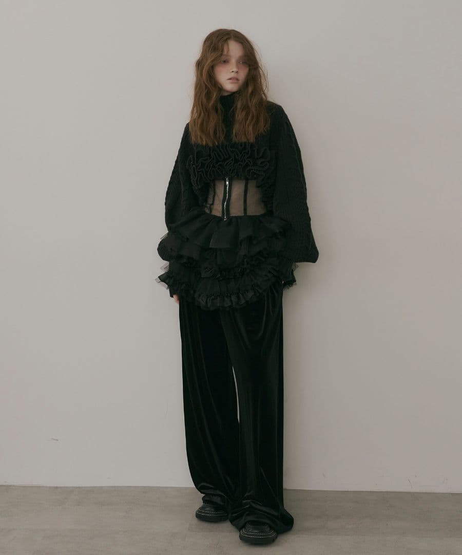 J1UbyLABELLEETUDE ニッティングパターンボリュームフリルボレロ