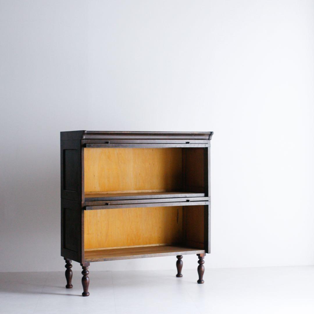 ガラス戸　収納棚　本棚　タモ材　シェルフ キャビネット　アンティーク　古家具