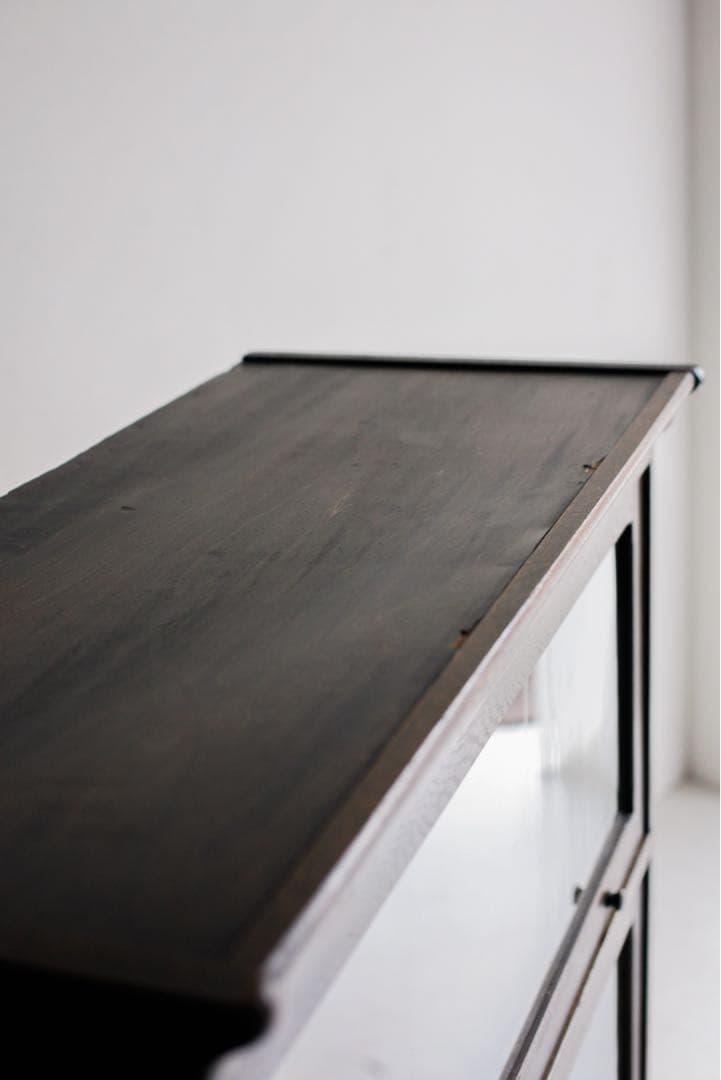 ガラス戸　収納棚　本棚　タモ材　シェルフ キャビネット　アンティーク　古家具