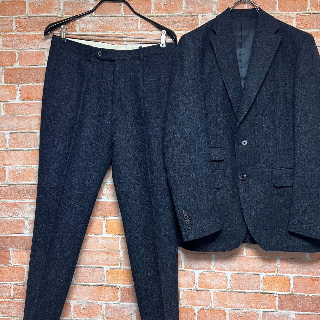 (希少)bishitto 英国製 MOON ツイードスーツセットアップ　紺色