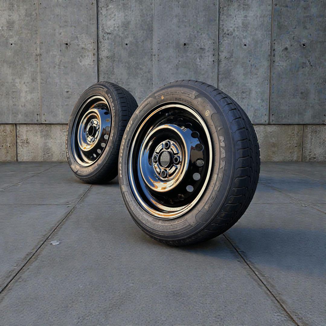 【9分山】155/65R14 ブラックスチールホイールセット