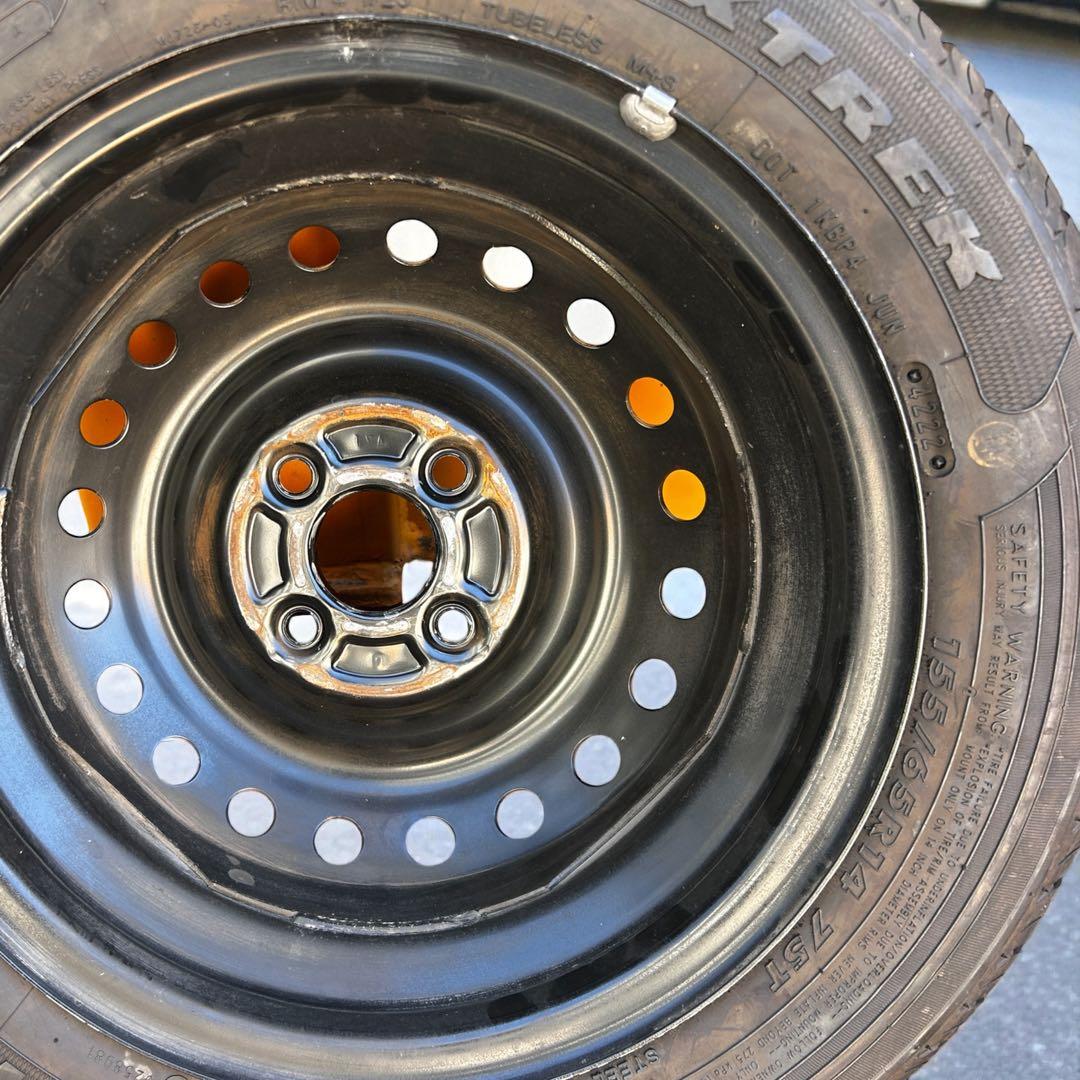 【9分山】155/65R14 ブラックスチールホイールセット