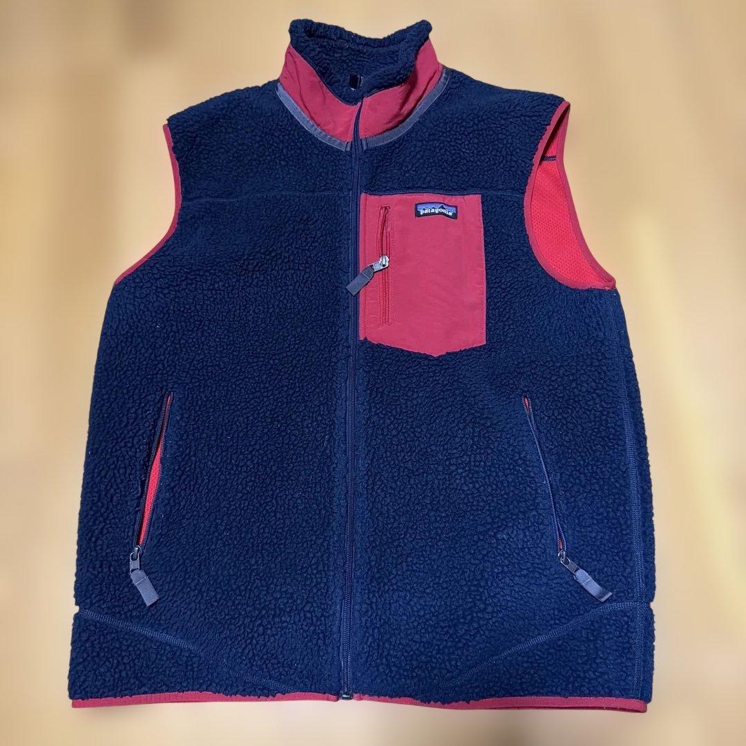 patagonia フリースベスト L ネイビー/レッド