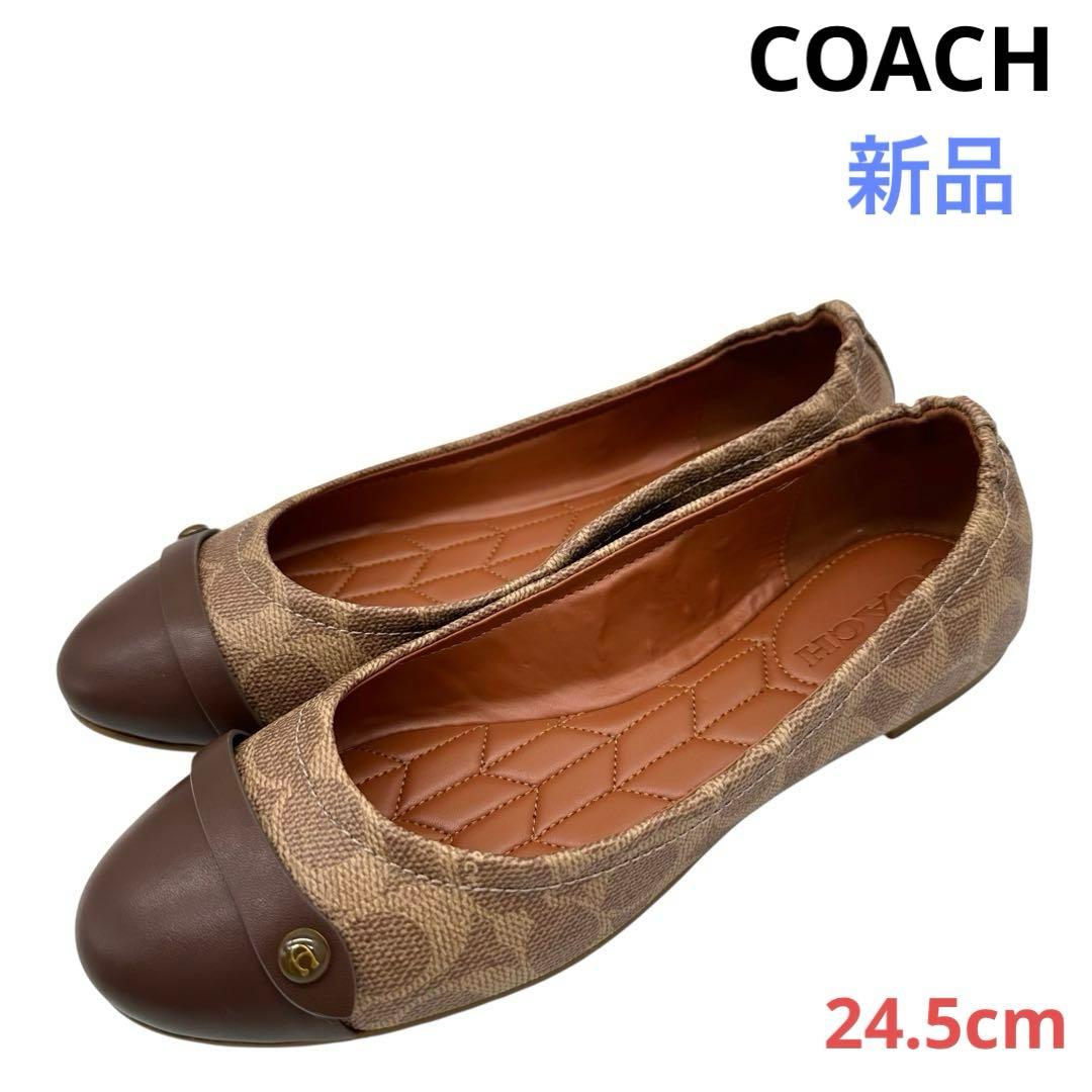 〈新品〉COACH コーチ【24.5cm】シグネチャー コンビ フラットシューズ