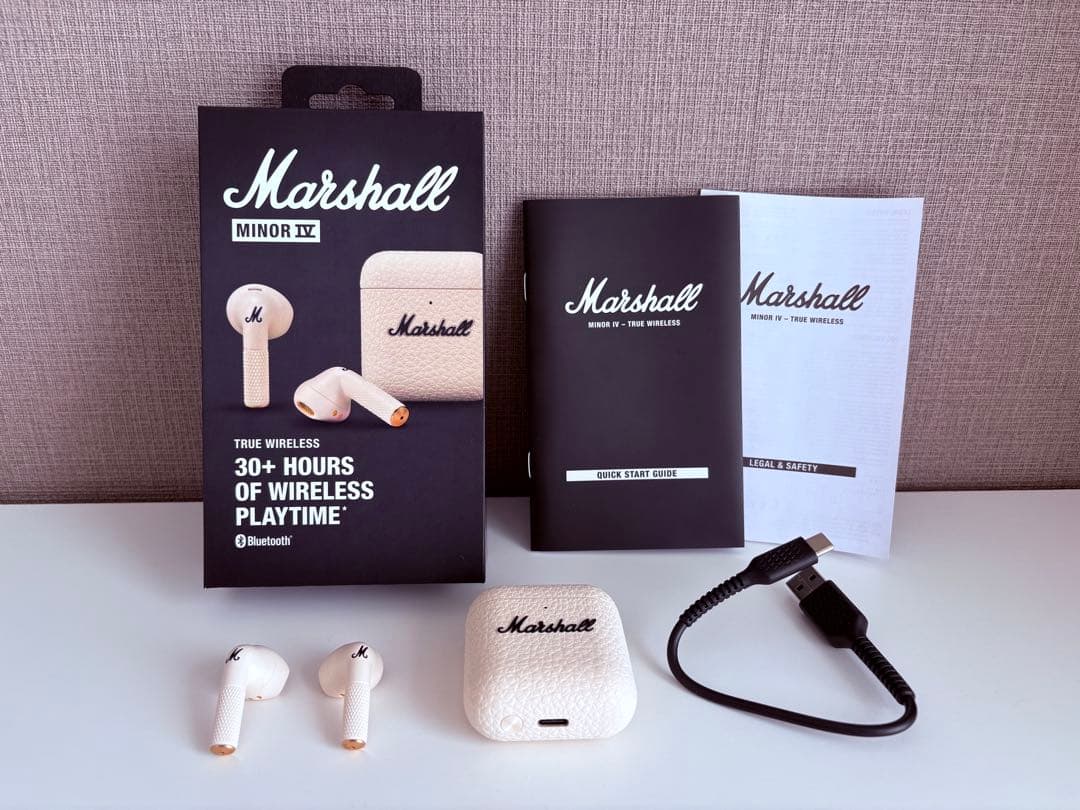 値下げ Marshall MINOR IV ワイヤレスイヤホン クリーム 箱付