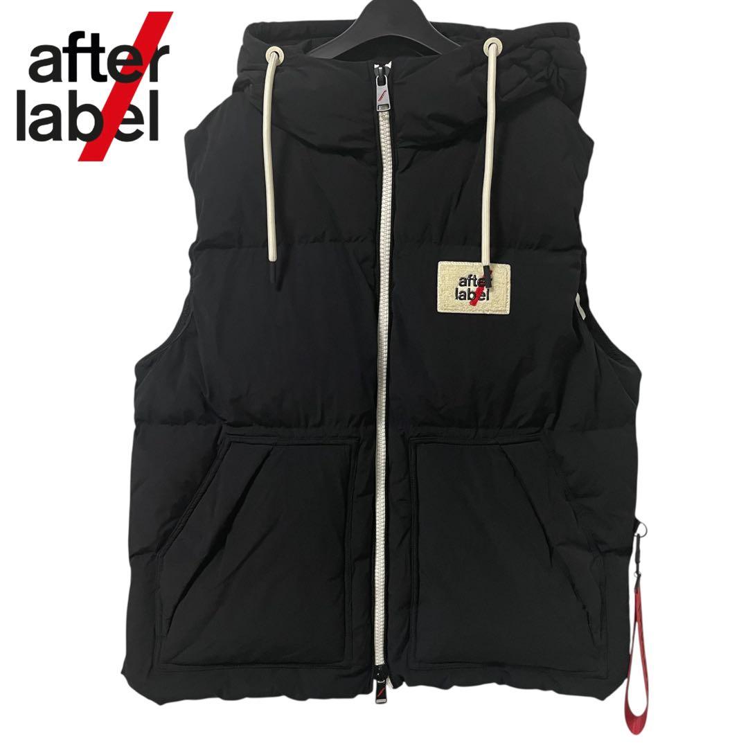 after label / メンズ 中綿ベスト フーディ 黒 L a554