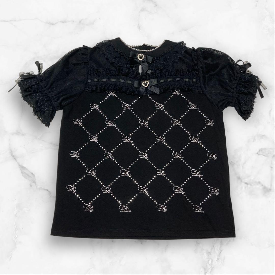 美品❤️ LIZLISA モノグラムビジューカットトップス ブラック