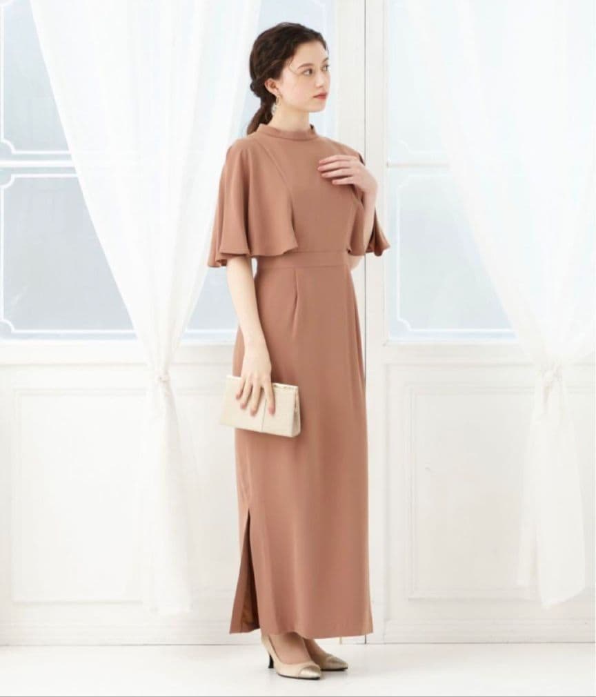 ケープスリーブ×スリットスカートスレンダーロングパーティードレス