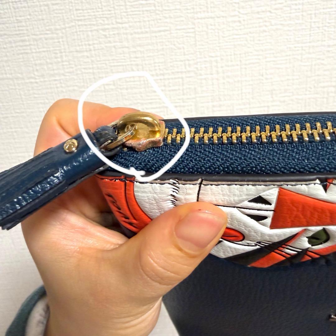 新品未使用　Anya Hindmarch 長財布 ネイビー 個性派虎デザイン