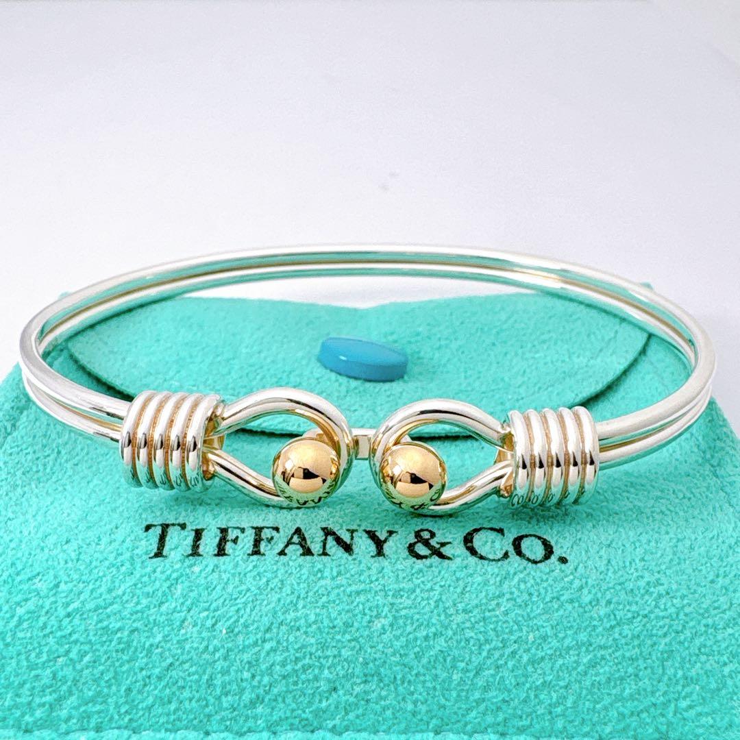 極美品 オールドティファニー ダブルアイ コンビ バングル シルバー k18