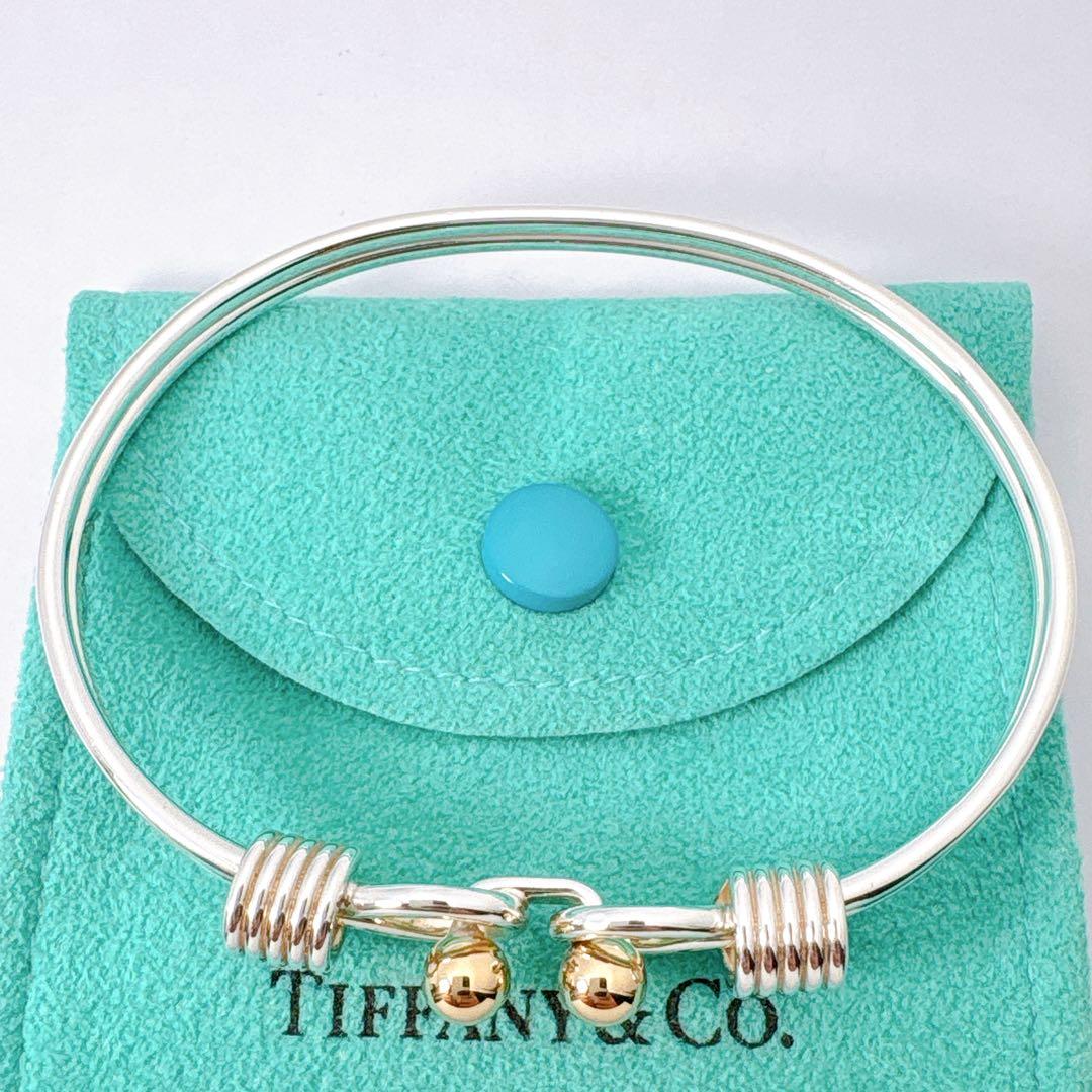 極美品 オールドティファニー ダブルアイ コンビ バングル シルバー k18