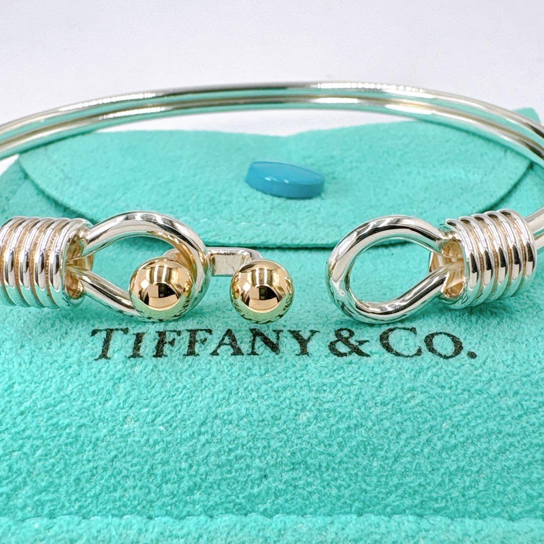 極美品 オールドティファニー ダブルアイ コンビ バングル シルバー k18