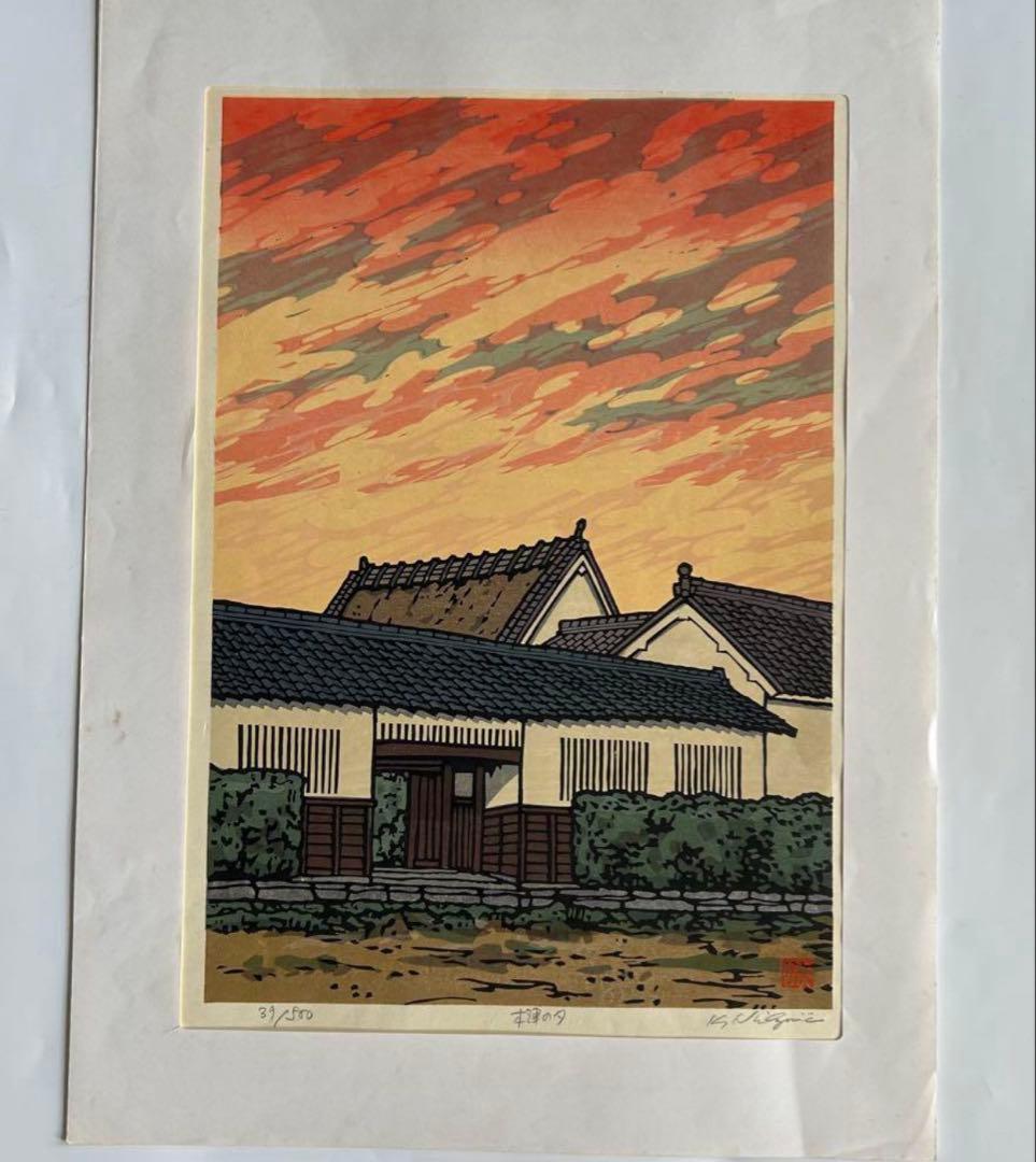 西嶋勝之?サイン入り 木版画 小倉山 絵画　272/500 39/500