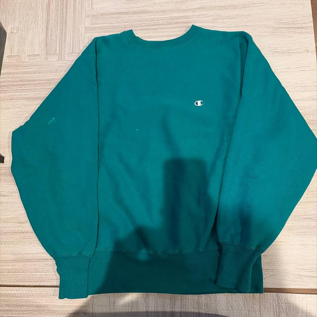 米国製リバースウィーブChampion ターコイズ クルーネック スウェット