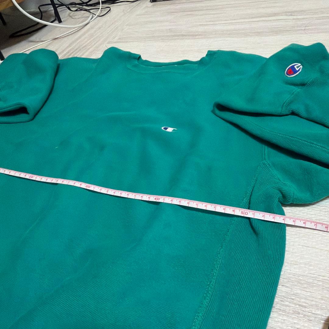 米国製リバースウィーブChampion ターコイズ クルーネック スウェット