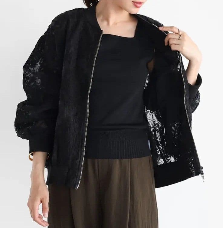 【新品】ヤマダヤ Vin ダブルジップチュールレースブルゾン ブラック サイズF